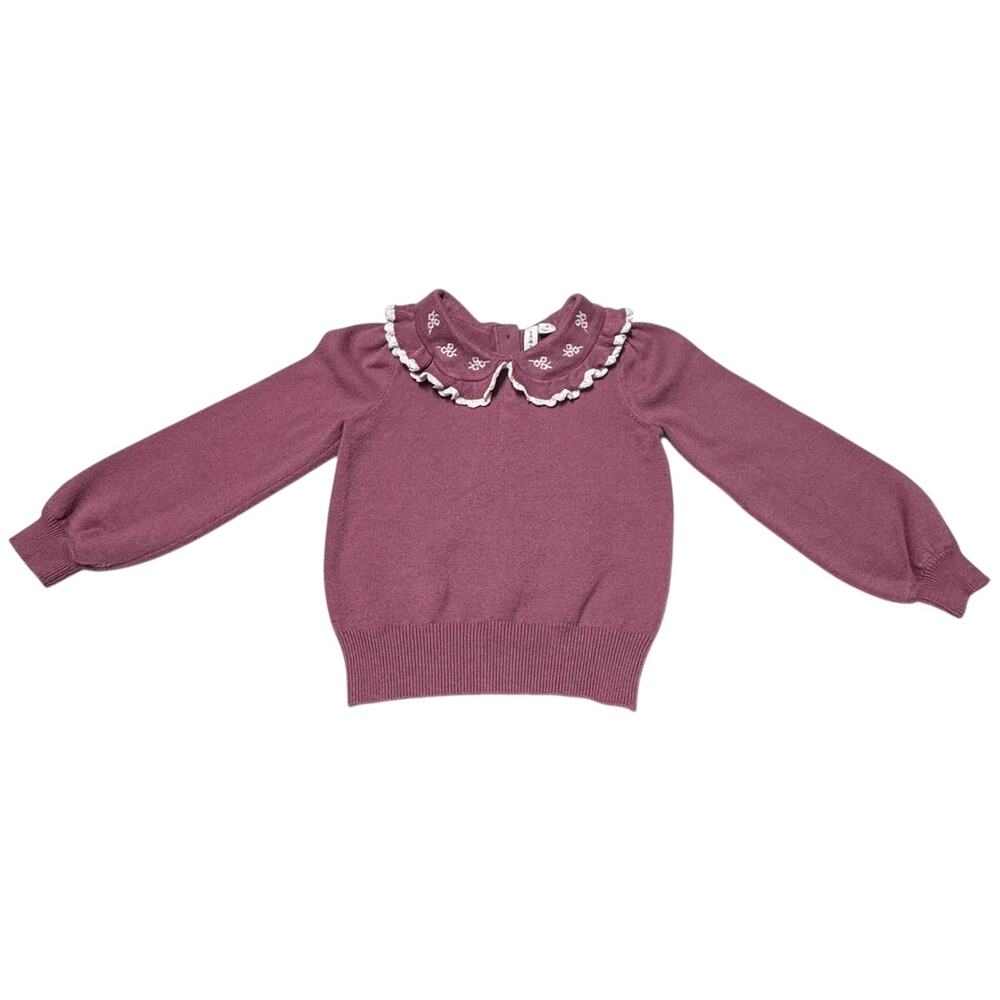 Janie and Jack Floral Ruffle Collar Sweater Mauve Pink White 4